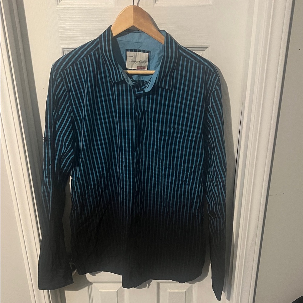 EUC Sovereign Code Striped Blue and Black Button-Up Shirt Men Size XLarge